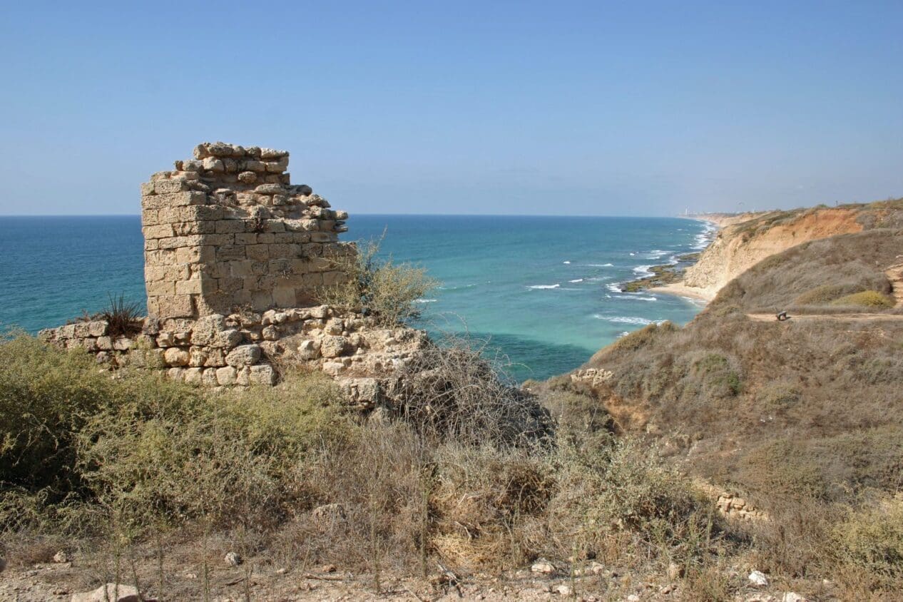 Ruins overlooking the Mediterranean Sea in Apollonia National Park in Herzliya, Israel