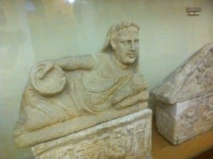 An ancient sarcophagus was one of the many artifacts and sites observed by the GER 493 students.