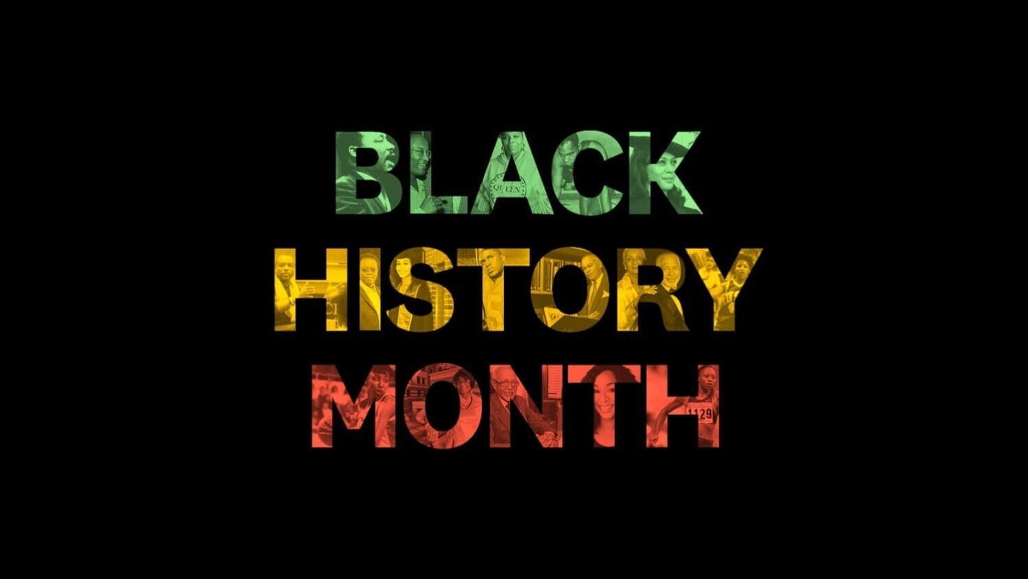 Black History Month graphic in red, yellow, and green