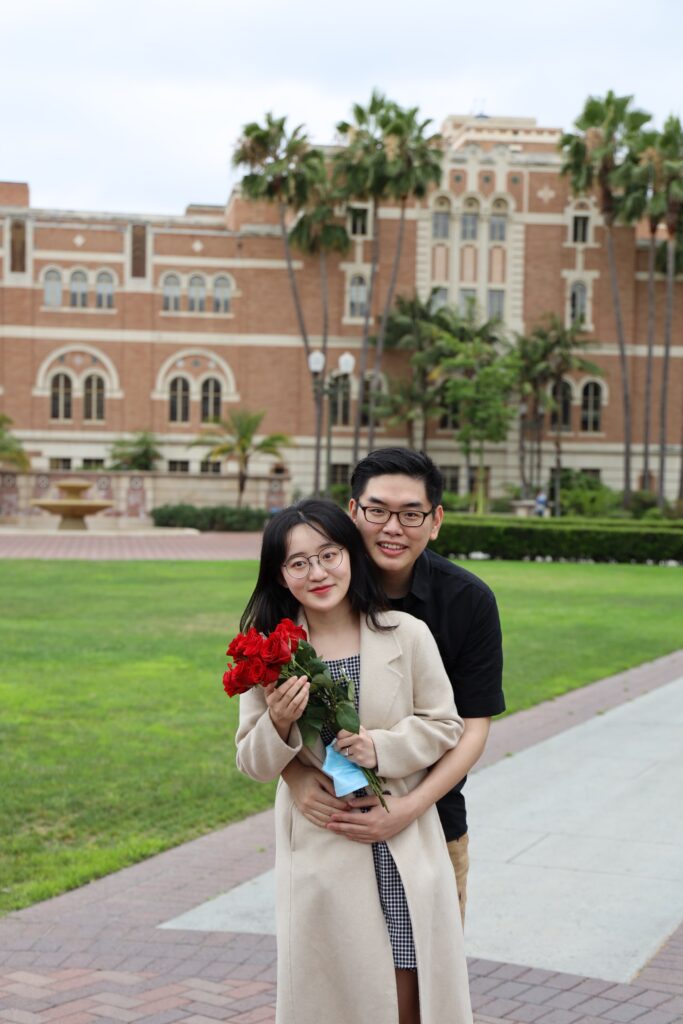 PhD student Qiao Wu and Fengxue Zhou MSG ’20 engagement photo