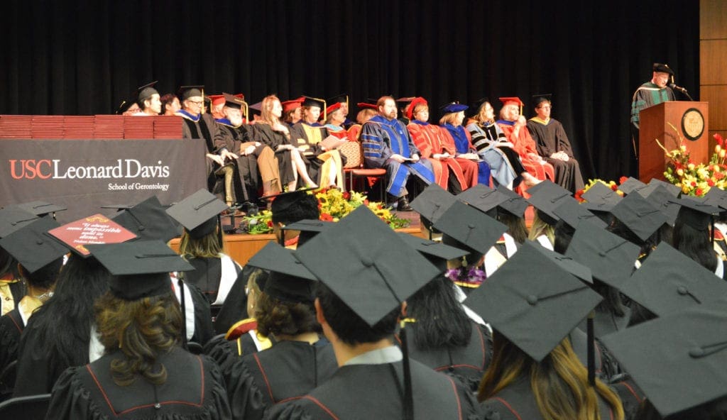 Photo of USC Leonard Davis graduates duing Commencement ceremony