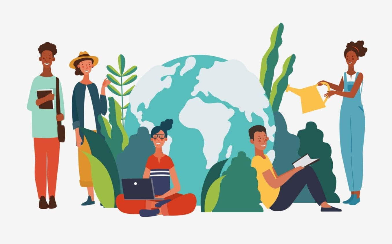 Illustration of young people protecting the Earth