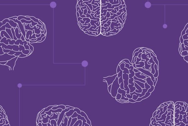 Purple backdrop with brain icons
