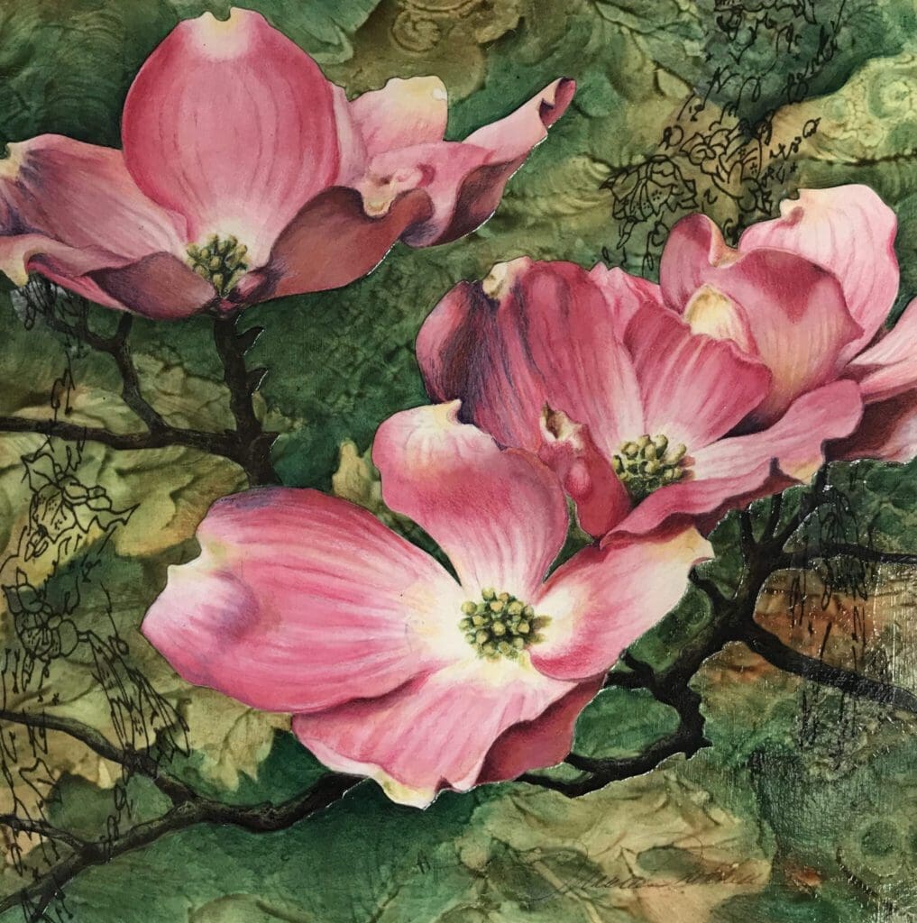 Art of four pink flowers blooming