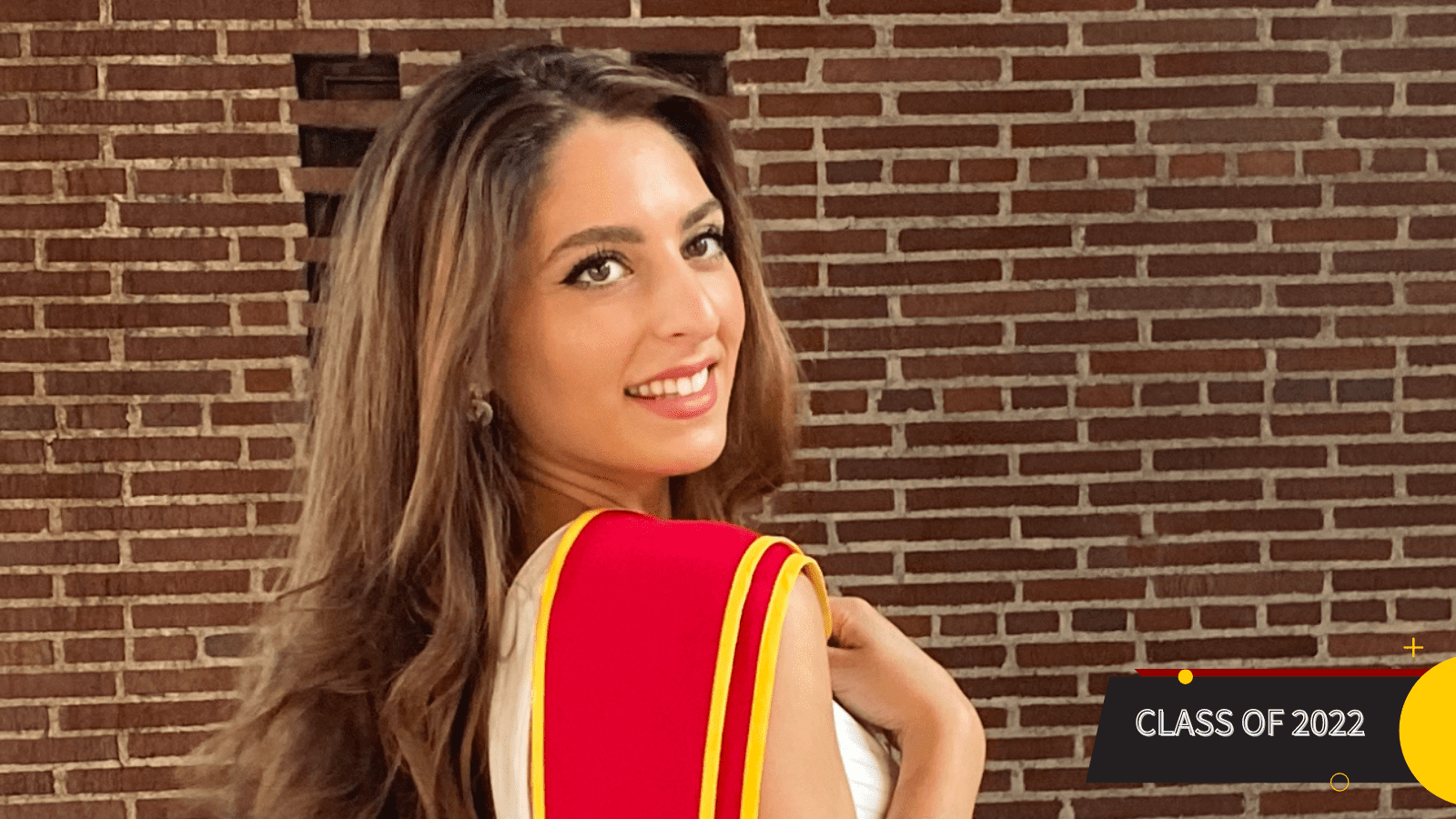 Jessica Haddad in a commencement sash with a graphic saying "Class of 2022"