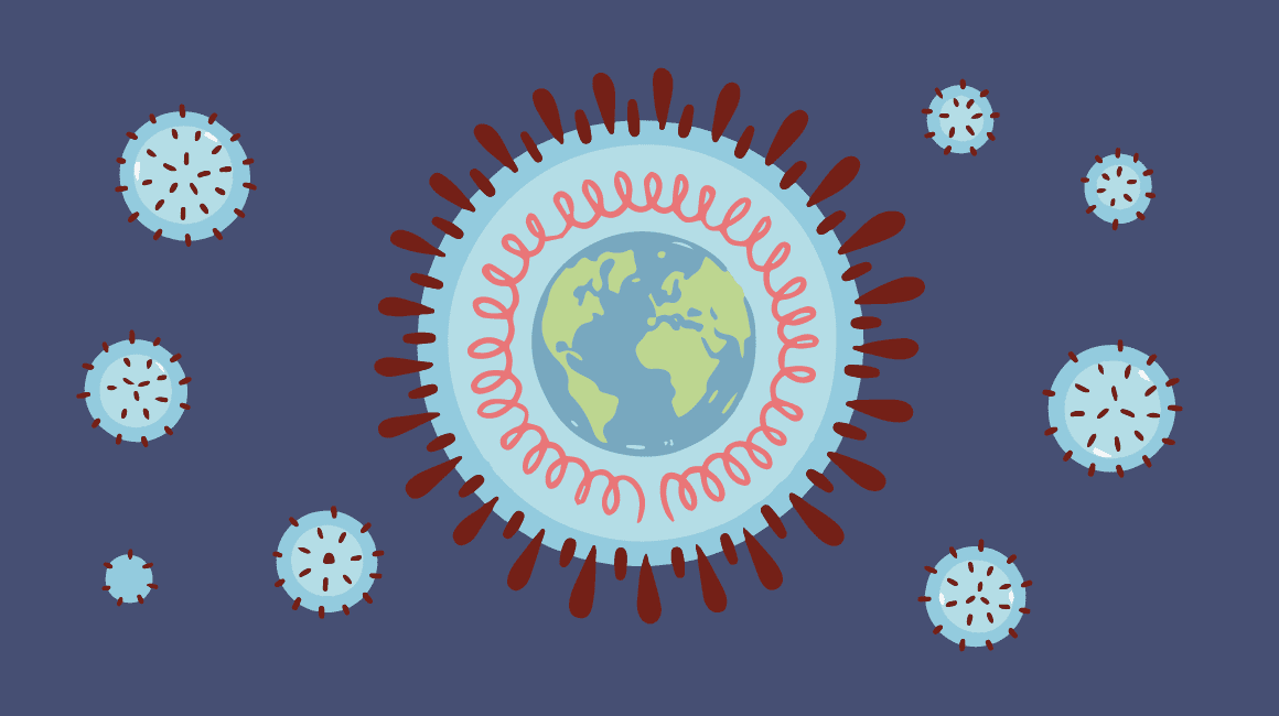 Vector illustration of coronavirus with a globe in the center