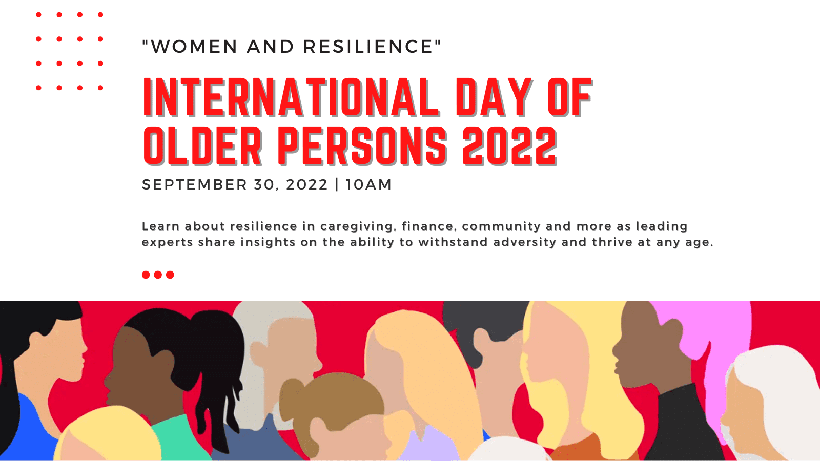 Flyer for International Day of Older Persons 2022: Women and Resilience with vector illustration of many women