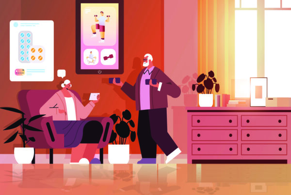 Vector illustration of two older adults in their living room