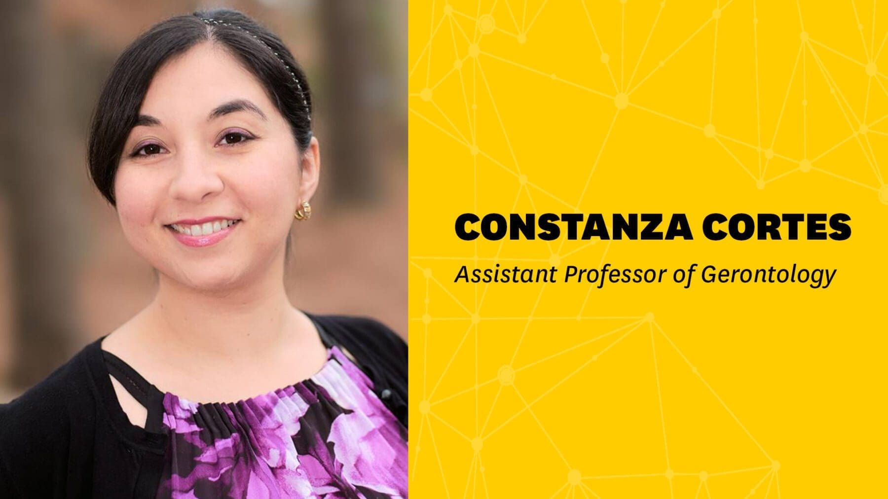 Podcast image of Constanza Cortes with her name and professor title
