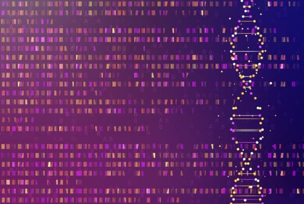 Abstract image of DNA helix and sequencing