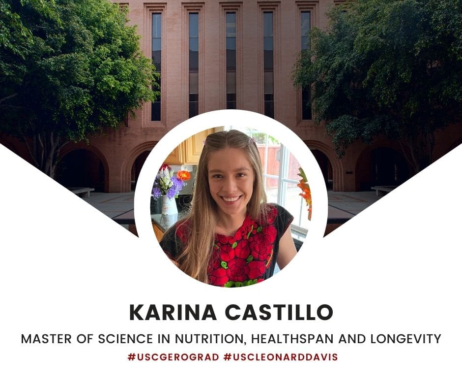 Graduation graphic for Karina Castillo, Master of Science in Nutrition, Healthspan and Longevity