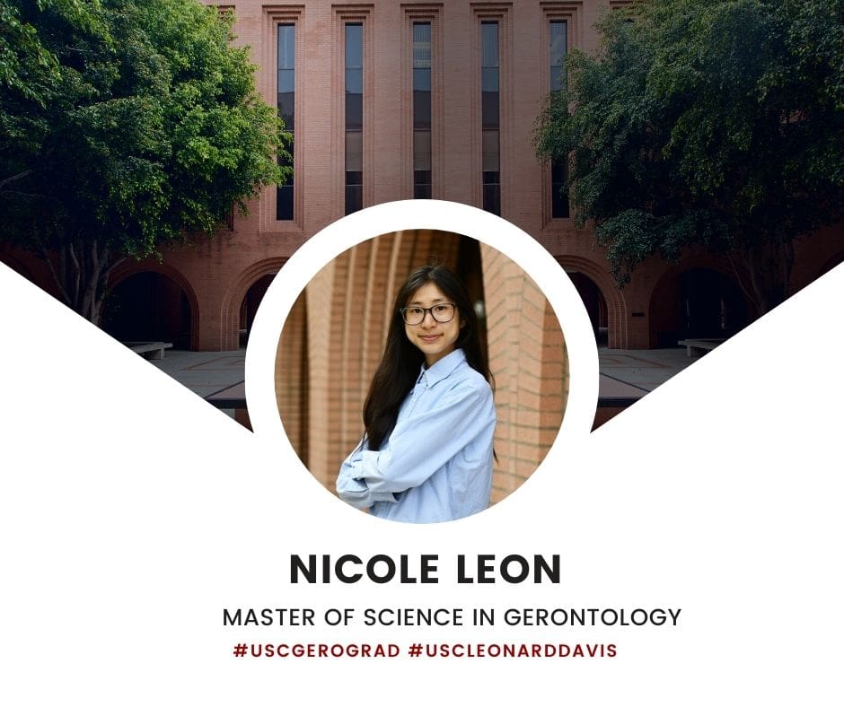 Graduation graphic for Nicole Leon, Master of Science in Gerontology