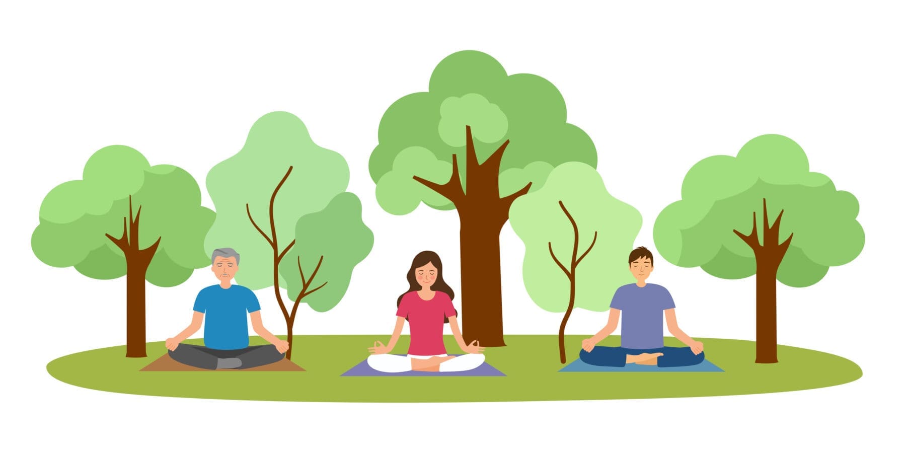 Illustration of three people meditating at a park