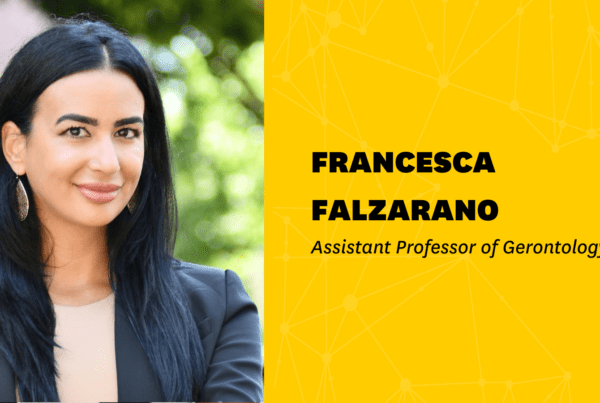 Portrait of Francesca Falzarano with her title beside it, Assistance Professor of Gerontology