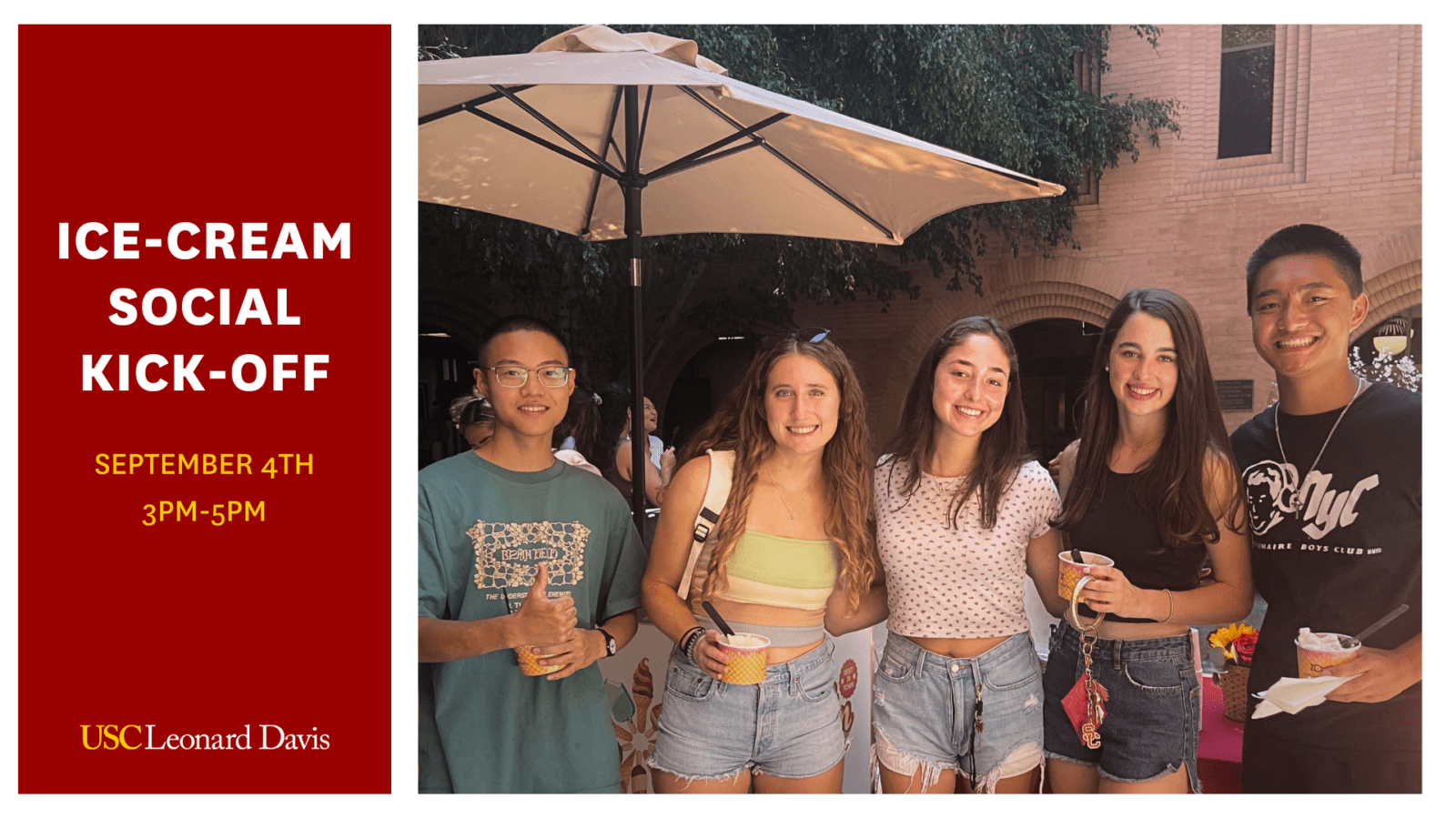 Event poster with students enjoying ice cream