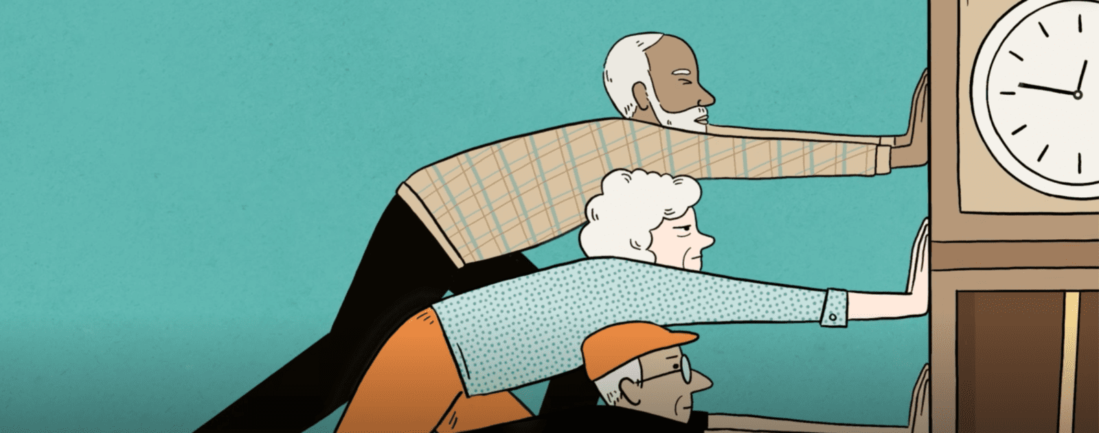 Graphic of people pushing a clock away